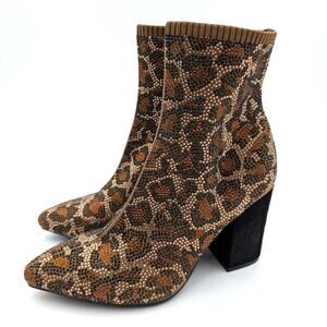 MIA Marlena Leopard Spot Knit Boots Women's Leopard Print Size US7M EU37